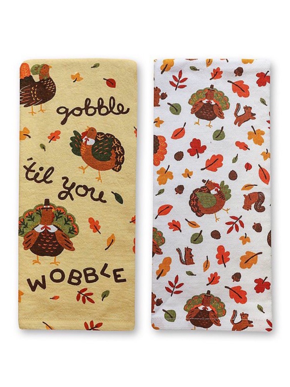 Thanksgiving Turkey Print Kitchen Towels - Brown & Cream